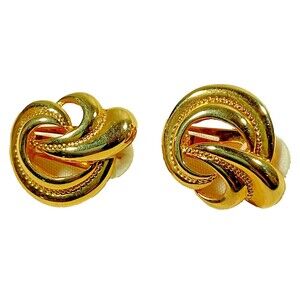 Vintage Daria 1980's Pierced Fancy Knot Posts Gold Tone Classic Shiny Bold Boho